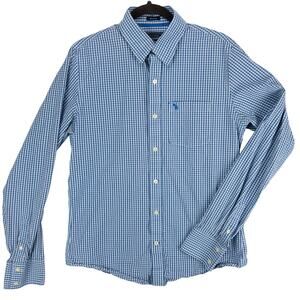 Abercrombie & Fitch Men’s L Muscle Fit Blue Woven Button Down Shirt Micro Check